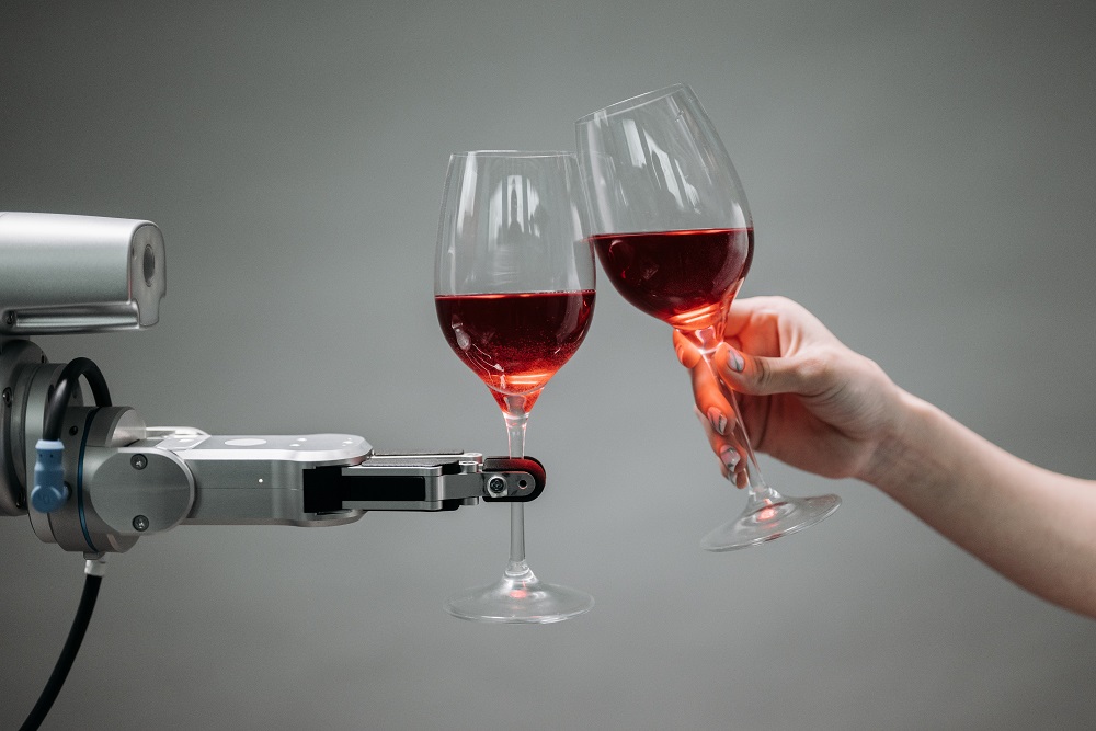 generative ai content human toasting wine with a robot